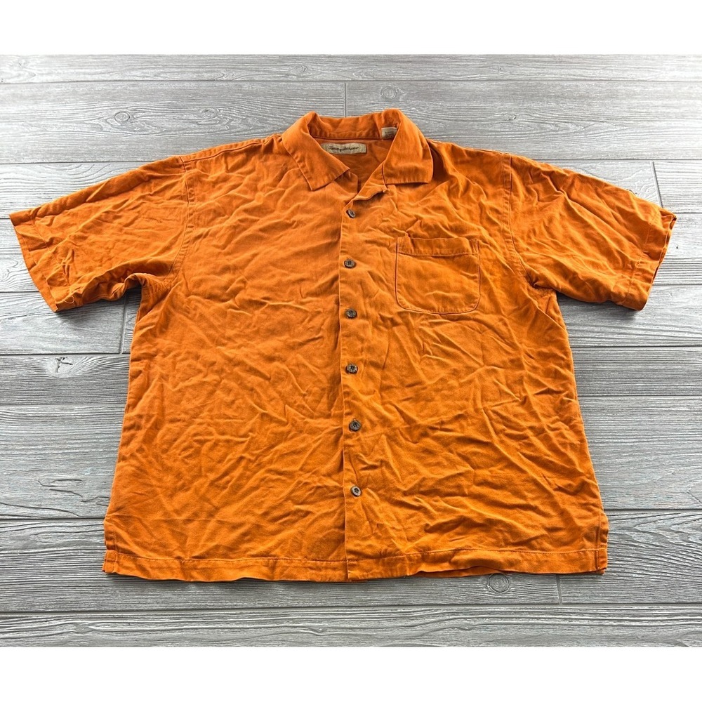 Tommy Bahama Women's Orange 100% Silk Short Sleeve Button Up Shirt Sz Large